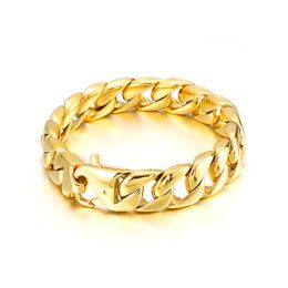 78g weight 15mm 8.66 inch Gold Stainless Steel Curb Chain Bracelet Bangle Cuban Jewelry for Women Mens Gifts