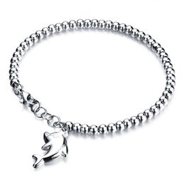 Charm Bracelets Japanese And Korean Fashion Cute Rose Gold Dolphin Bracelet Titanium Steel Bead Chain Girl Gift 3-GS835