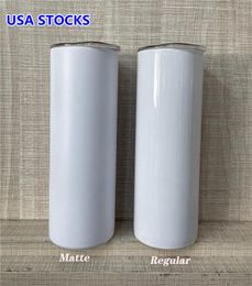 LOCAL Warehouse Sublimation 20oz Straight Tumblers Blanks Matte Glossy White Skinny Water Bottles Glitter White Shimmer Tumbler DIY Double Layer Stainless Steel