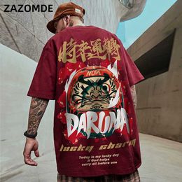 Men's T-Shirts Chinese Style Lucky Printed Short Sleeve Tshirts Summer Hip Hop Casual Cotton Tops Tees Streetwear 210629