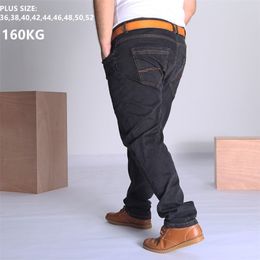 Black Jeans Men Blue Big Large Plus Size 48 50 52 150KG Mens Jean Elastic High Waist Man Loose Straight Denim Pants Trousers 211120