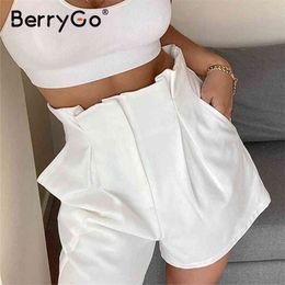 BerryGo Ruffled zipper solid loose women shorts High waist streetwear white short Casual summer bottom femme street 210724