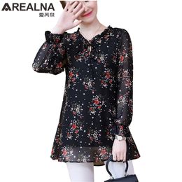 Blusas Mujer De Moda Kimono Casual Floral Chiffon Blouse Women's Shirts Chemise Plus Size Vintage long Sleeve Front Tie Top 21302