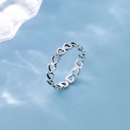 Genuien 925 Sterling Silve Simple Hollow Out Stackable Hearts Ring for Women Minimalism Fine Jewelry 210707