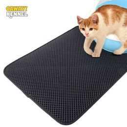 CAWAYI KENNEL Waterproof Double-layer Non-slip Cat Litter Catcher Mat Household Smooth Larger Holes Pet Cats Dogs Bed Mats D 210722