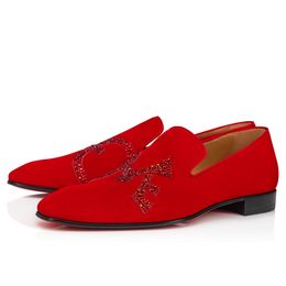 burgundy velvet loafers UK - Fashion Slip On Dandelion Dress shoes Red Bottoms Loafers Men Burgundy velvet Studded Studs Casual Wedding Men's Genuine Leather Suede Flats