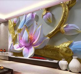 Custom wallpaper 3D murals orchid embossed TV background wall modern minimalist living room bedroom decoration painting