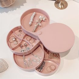 Creative 4 Layers Rotatable Jewellery Storage Boxs Makeup Container Case Earring Necklace Simple Girl Plate Jewellery Organiser 210626