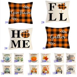 Halloween Pillow Case Thanksgiving Buffalo Check Farmhouse Decorations Orange Black Pumpkin Maple Leaves Outdoor Decorative Throw Cushion Co