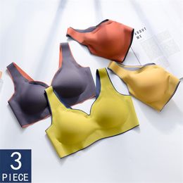 3 Pcs Latex Seamless Bra Push Up Bralette Underwear Bras For Women Cooling Gathers Shock-proof Female Intimate Comfortable Bra 210728