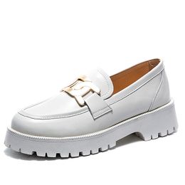 Classic Black White Loafers Shoes Women Spring 2022 Newly Thick-soled Sneakers Genuine Leather Casual Trend Girl Shoes Students