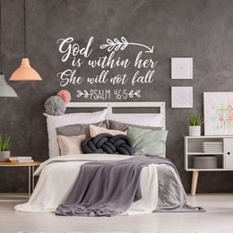 God is Within Her She Will Not Fall Psalm 46:5 Wall Decal Bible Verse vinyl Wall Decals nursery room decor Wall stickers G387 210308