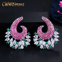 Unique Plant Element Fuchsia Red Cubic Zirconia Crystal Big Drop Earrings for Women Luxury Jewelry Collection CZ707 210714