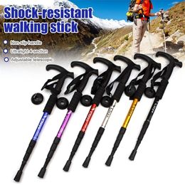 Anti Shock Trekking Pole Ultralight Walking Sticks Adjustable Hiking Canes Telescopic Crutch 4 Section Camping Tools 220301