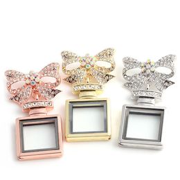 Pins, Brooches 3PCS Rhinestone Flower Bowknot Smooth Square Glass Living Memory Lockets Fit Floating Charms Pendant Jewelry