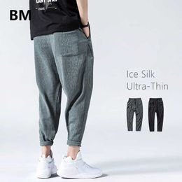 Summer Thin Ice Silk Casual Pants Men Fashion Hip Hop Loose Plus Size Quick Drying Pants Mens Clothing Harajuku Harem Pants Male 210930