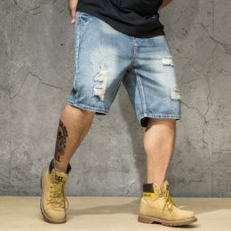 Ripped Denim Shorts Male Plus Size 4XL 5XL 6XL Hole Jeans Destressed Men Large Big Bermuda Straight Fit Breeches