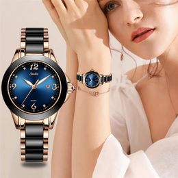 LIGE Brand SUNKTA Fashion Womens Watches Ladies Top Brand Luxury Ceramic Quartz Watch Women Waterproof Bracelet Clock Gift 210310