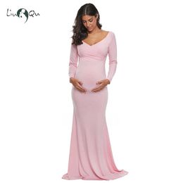 Pink Off Shoulder Long Sleeve Maternity Dresses Fitted Sheath Pregnancy Dress Photo Shoot Vestidos de fiesta de noche Q0713