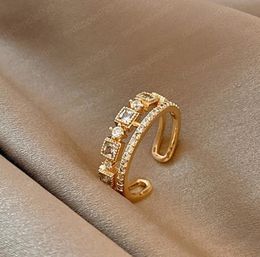 Korean Fashion Opening Ring Luxury Zircon Double Layered Rings Exquisite Geometric Ring Wedding Party Girls Women Jewelry