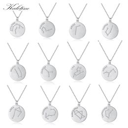 KALETINE Twelve Horoscope Coin Necklace Women 925 Sterling Silver Pendant Zodiac Necklace Leo Sign Gift 12 Constellation Jewelry Q0531