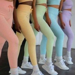 Ribbed seamless leggings women scrunch butt booty legging drawstring tights women workout gym clothing fitness yoga pants H1221