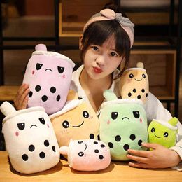 kawaii Reversible Boba Plush Toys Double-Sided Bubble Tea Soft Doll Stuffed Two-sided Boba Milk Tea Toy Xmas Gifts for Kids Y211119