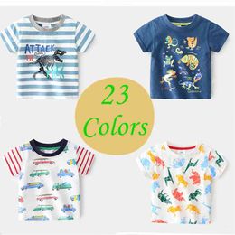 Summer 2-10T Children'S Clothing Dinosaur Car Striped Tees All Match Short Sleeve Basic Tops Cartoon T Shirt For Kids Boy 210625