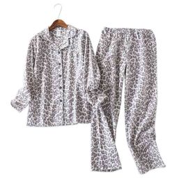 Vintage Leopard pajamas set 100% brushed cotton winter sleepwear fashion flannelette pyjamas for 210831