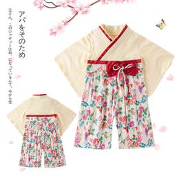 Neonata Kimono Vestiti per bambini Pagliaccetto giapponese Stampa Kimono Stampa floreale Fiocco rosso Abbigliamento Kawaii Vestiti per bambina Vestiti per bambini G220218