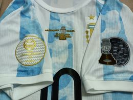 -Versão do jogador Argentina Futebol Jersey Copa América final 10 Julio 2021 # 10 Messi camisa de futebol # 11 di uniforme de futebol de Maria + patch-14