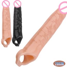Massage 28cm Enlargement Time Delay Huge Penis Sleeve Bigger Cock Extender Reusable Penis Sleeve Dick Enlargemen Sex Toys For Men