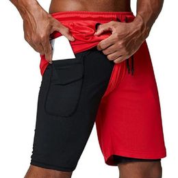 Men Running Shorts Gym Compression Phone Pocket Wear Under Base Layer Athletic Solid Tights Pants 09