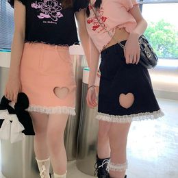 Skirts Japanese Sweet And Cute Lace Skirt Female INS Harajuku Love Casual Loose High Waist Mini Summer Y2k Kawaii A-line
