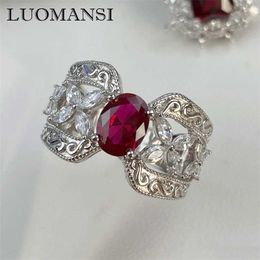 Luomansi Luxury 2 Carat Natural Ruby Crown Ring AU750 Gold Woman Anniversary S925 Sterling Silver Fine Jewellery 211217