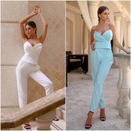 Sweetheart Women Blazer Suits with Pleat Bridesmaid Dress Customise Ankle Length Prom Gowns Outerwear Jacket Pants