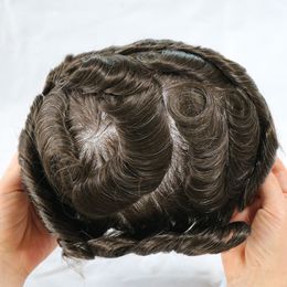 Toupee With Human Hair And 0.06mm Super Thin Skin All V-looped Technology Mens Hairpieces Replacement