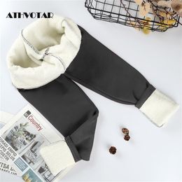 ATHVOTAR Winter Leggings Women Casual High Waist Thick Velvet Cashmere Cold Female Warm Thermal Wool Fleece Pants 211204