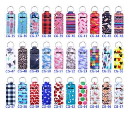 Design Print Cute Favor Neoprene Lipstick Balm Holder Keychains Handy Lip Chapstick Holders Lanyard Keychain With Metal Keyring Clips Ring HH21-357