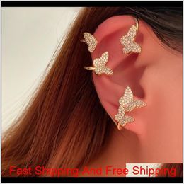 Pretty Diamond 3D Butterfly Ear Cuff Fashion Luxury Designer Cuff Earrings For Woman Girls Gold Gift Box Ctlue Axqut