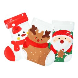 Creative Recyclable Cute Christmas Socks Gift Small Bag Cartoon Self Seal Ziplock Biscuit Candy Packaging Bag