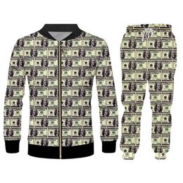 IFPD 3D Print Dollar Hoodies Funny Plus Size Men's Set Jacket And Jogger Pants Paper Money Puzzle Tracksuit Pullover Home Suit X0909