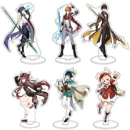 Anime Figure Genshin Impact Diluc Venti Klee Zhongli Cosplay Acrylic Stand Model Plate Desk Decor Standing Sign Keychain Gifts J0306
