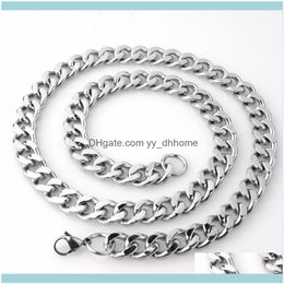 Necklaces & Pendants Jewelrytisnium 11/13/15Mm Sier Colour Mens Necklace Bracelet Solid Stainless Steel Chain Punk Hip-Hop Aessories Gift Cha