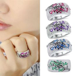 Exquisite Fashion Shiny Colourful Crystal Zircon Tree Branch Ring for Women Unique Wedding Rings Jewellery Gift