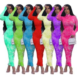 Summer Women Long Maxi Dress Tie-dye Print Party Night Club Elegant Street Wear Bandage Dresses Vestidos 210303