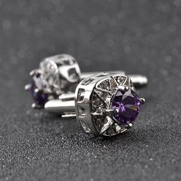 Purple Zircon cuff links Formal Business suit Shirt Cufflink button for women men fashion Jewellery gift will and sandy