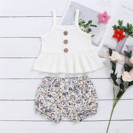 Summer Baby Girls Set 2PCS Set Newborn Kids Baby Girls Outfits Clothes T-shirt Vest Tops Shorts Pants 210317