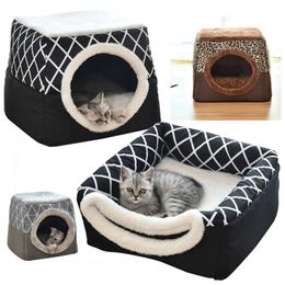 Warm Pet Cat Kennel Dog Bed Sofa Cat Mats Cage House Kennel Pet Products Winter Sleeping Nest Cushion Basket 2101006