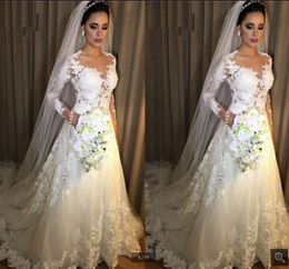 Vestido de Noiva 2021 Белые кружевные свадебные платья a-line saudi arabic с длинными рукавами Свадебные платья Скромные мусульманские свадебные платья халат 253a